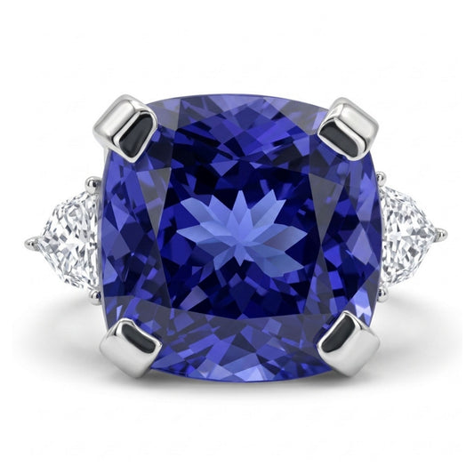14K 9.10ct Cushion Blue Wing Tanzanite 0.35cttw VS White Diamonds Ring