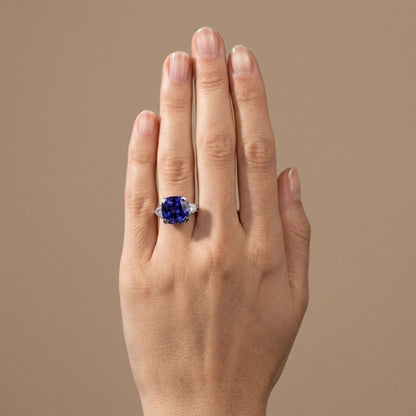 14K 9.10ct Cushion Blue Wing Tanzanite 0.35cttw VS White Diamonds Ring
