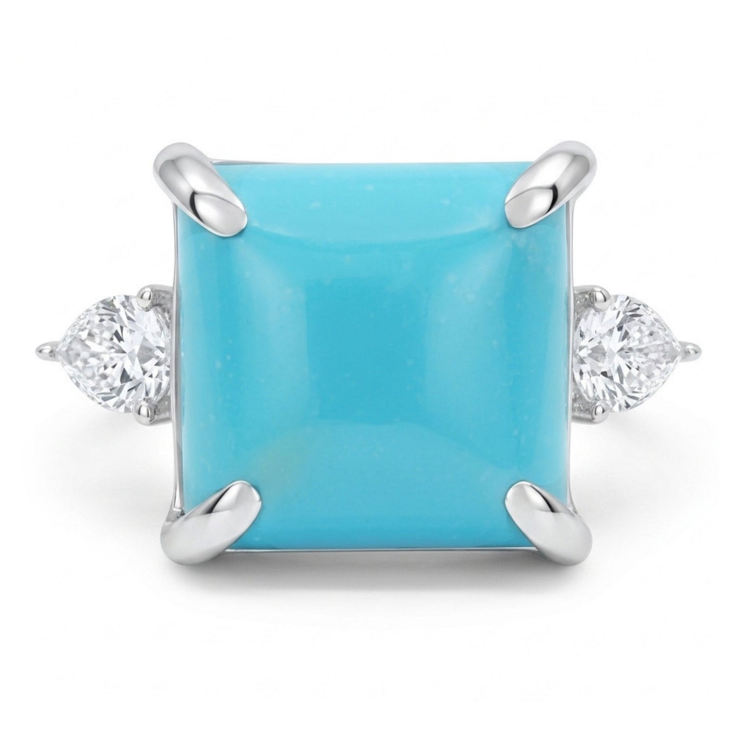 14K 4.74ct Square Sleeping Beauty Turquoise 0.50cttw VS White Diamonds Ring