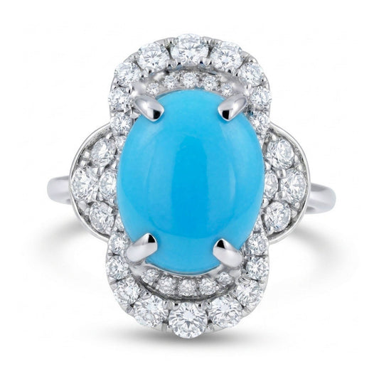 14K 1.86ct Oval Sleeping Beauty Turquoise 0.78cttw VS White Diamonds Ring