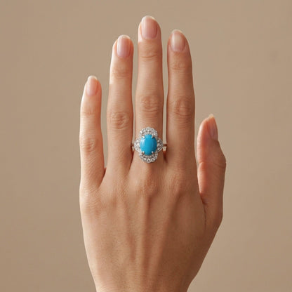 14K 1.86ct Oval Sleeping Beauty Turquoise 0.78cttw VS White Diamonds Ring
