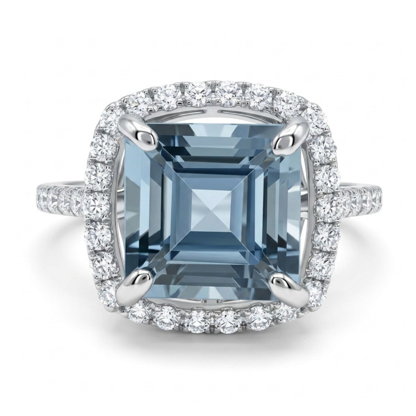 14K 2.34ct Asscher Cut Santa Maria Aquamarine 0.42cttw VS White Diamonds Ring