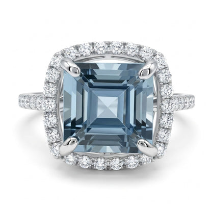 14K 2.34ct Asscher Cut Santa Maria Aquamarine 0.42cttw VS White Diamonds Ring