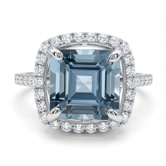 14K 2.34ct Asscher Cut Santa Maria Aquamarine 0.42cttw VS White Diamonds Ring