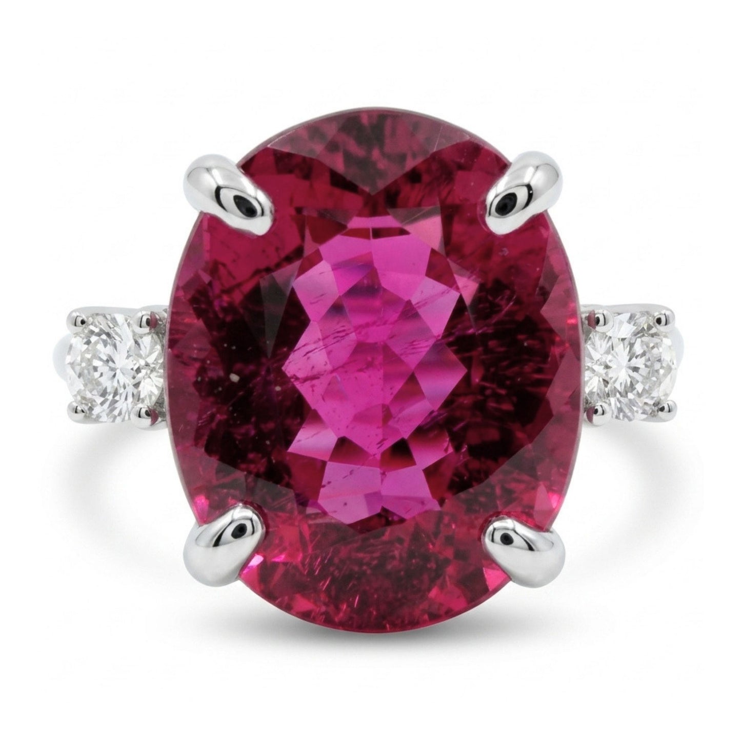 14K 5.42ct Oval Copper Bearing Tourmaline 0.15cttw VS White Diamonds Ring