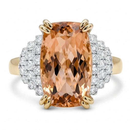 14K 4.61ct Cushion Imperial Topaz 0.45cttw VS White Diamonds Ring