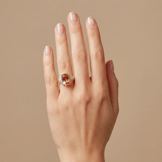 14K 4.61ct Cushion Imperial Topaz 0.45cttw VS White Diamonds Ring