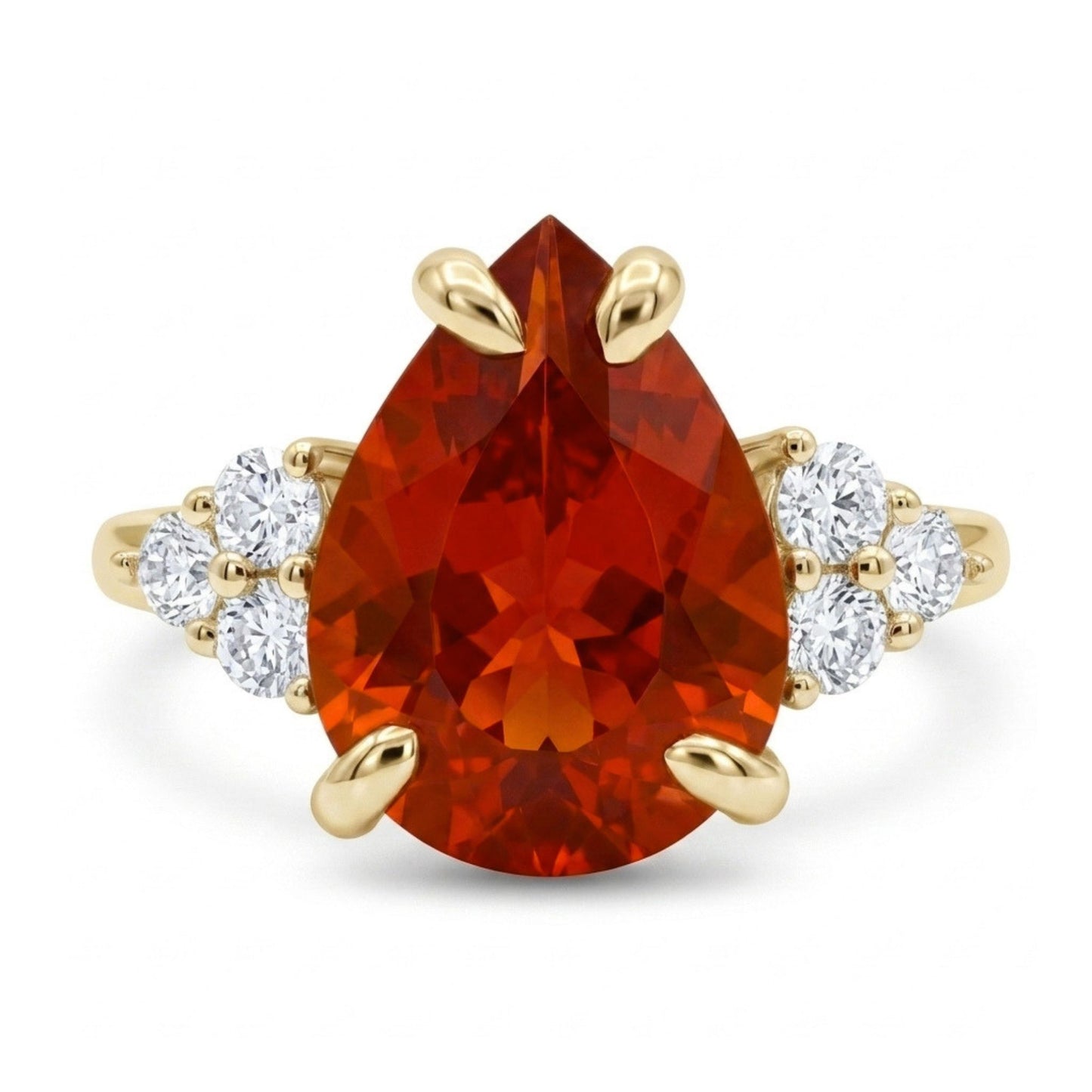 14K 1.22ct Pear Shape Fire Opal 0.24cttw VS White Diamonds Ring