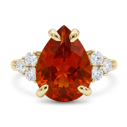 14K 1.22ct Pear Shape Fire Opal 0.24cttw VS White Diamonds Ring