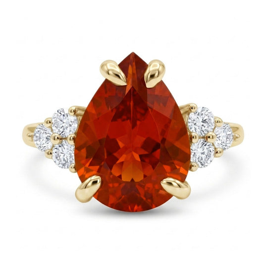 14K 1.22ct Pear Shape Fire Opal 0.24cttw VS White Diamonds Ring