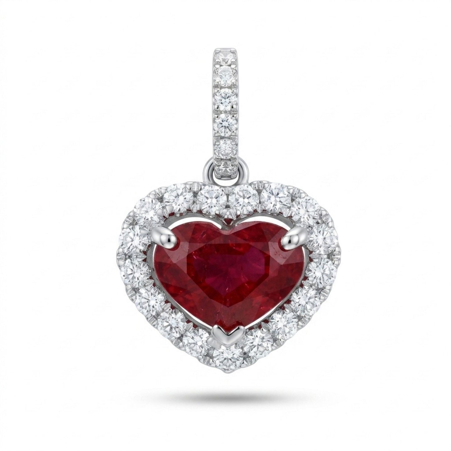 18K 0.87ct Heart Shape Burma Ruby 0.26cttw White Diamonds Pendant