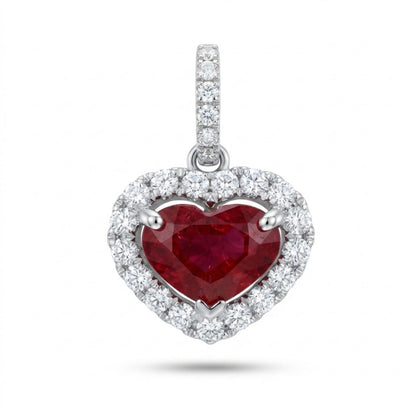 18K 0.87ct Heart Shape Burma Ruby 0.26cttw White Diamonds Pendant