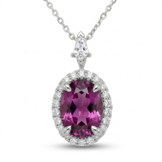 18K 1.86ct Oval Copper Bearing Tourmaline 0.37cttw White Diamonds Necklace