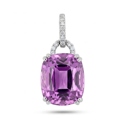 14K 3.37ct Cushion Kunzite 0.04cttw White Diamonds Pendant