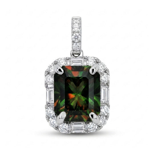 18K 3.23ct Radiant Cut Color Change Sphene 0.48cttw White Diamonds Pendant