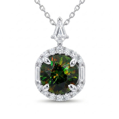 18K 1.80ct Round Color Change Sphene 0.48cttw White Diamonds Necklace