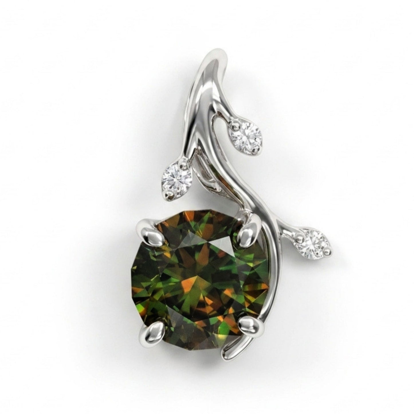 14K 1.36ct Round Color Change Sphene 0.04cttw White Diamonds Pendant