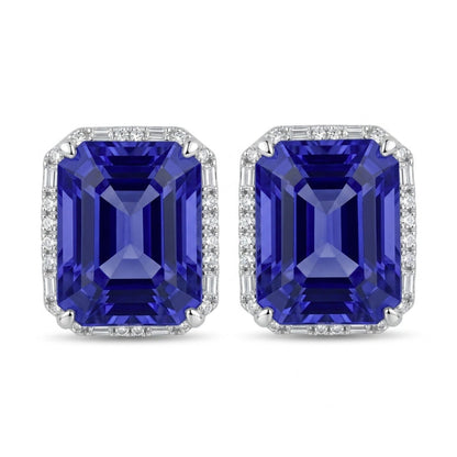 18K 7.20ct Emerald Cut Blue Wing Tanzanite 0.27cttw White Diamonds Stud Earrings
