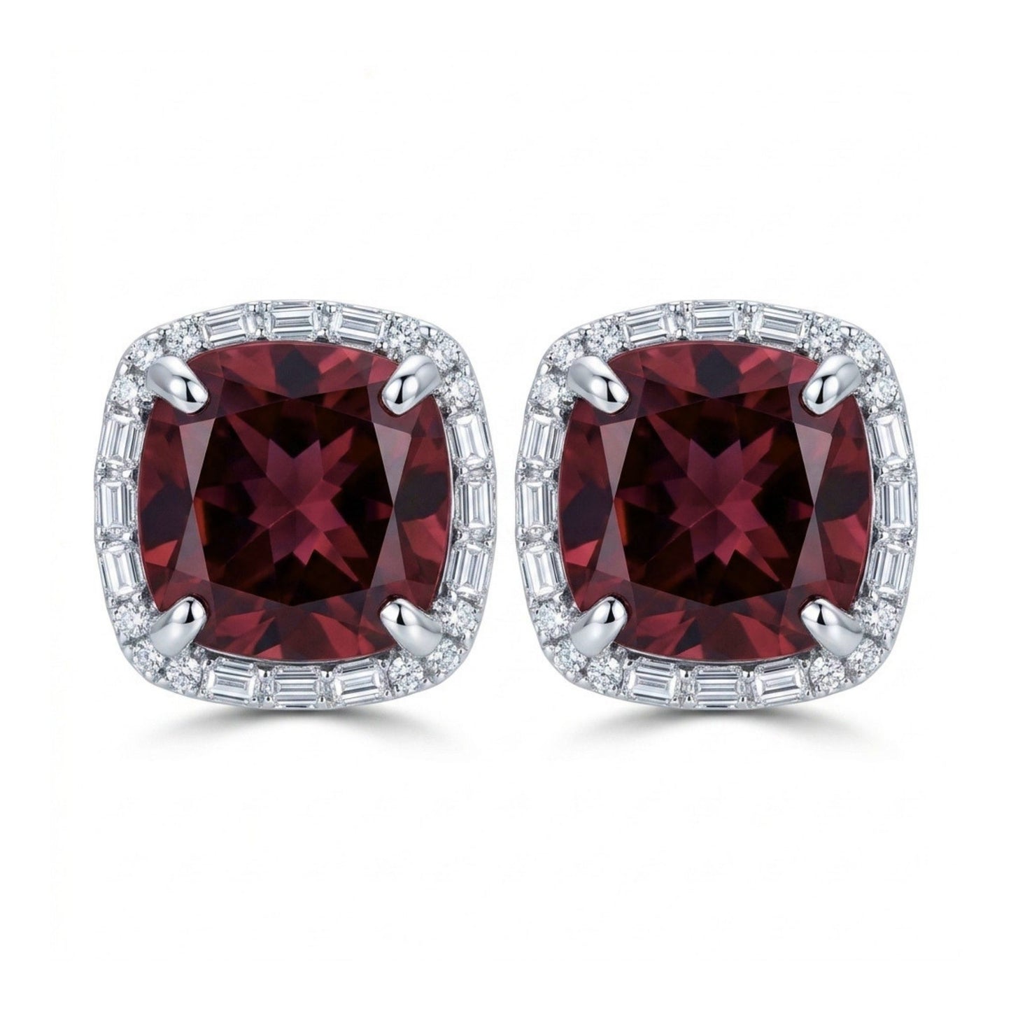 18K 6.94ct Cushion Pink Zircon 0.22cttw White Diamonds Stud Earrings