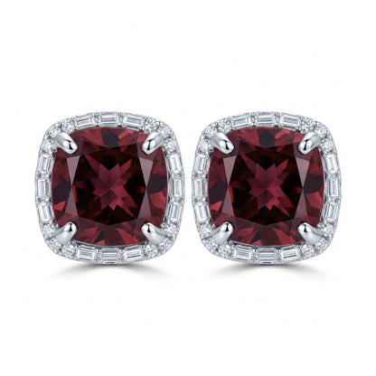 18K 6.94ct Cushion Pink Zircon 0.22cttw White Diamonds Stud Earrings