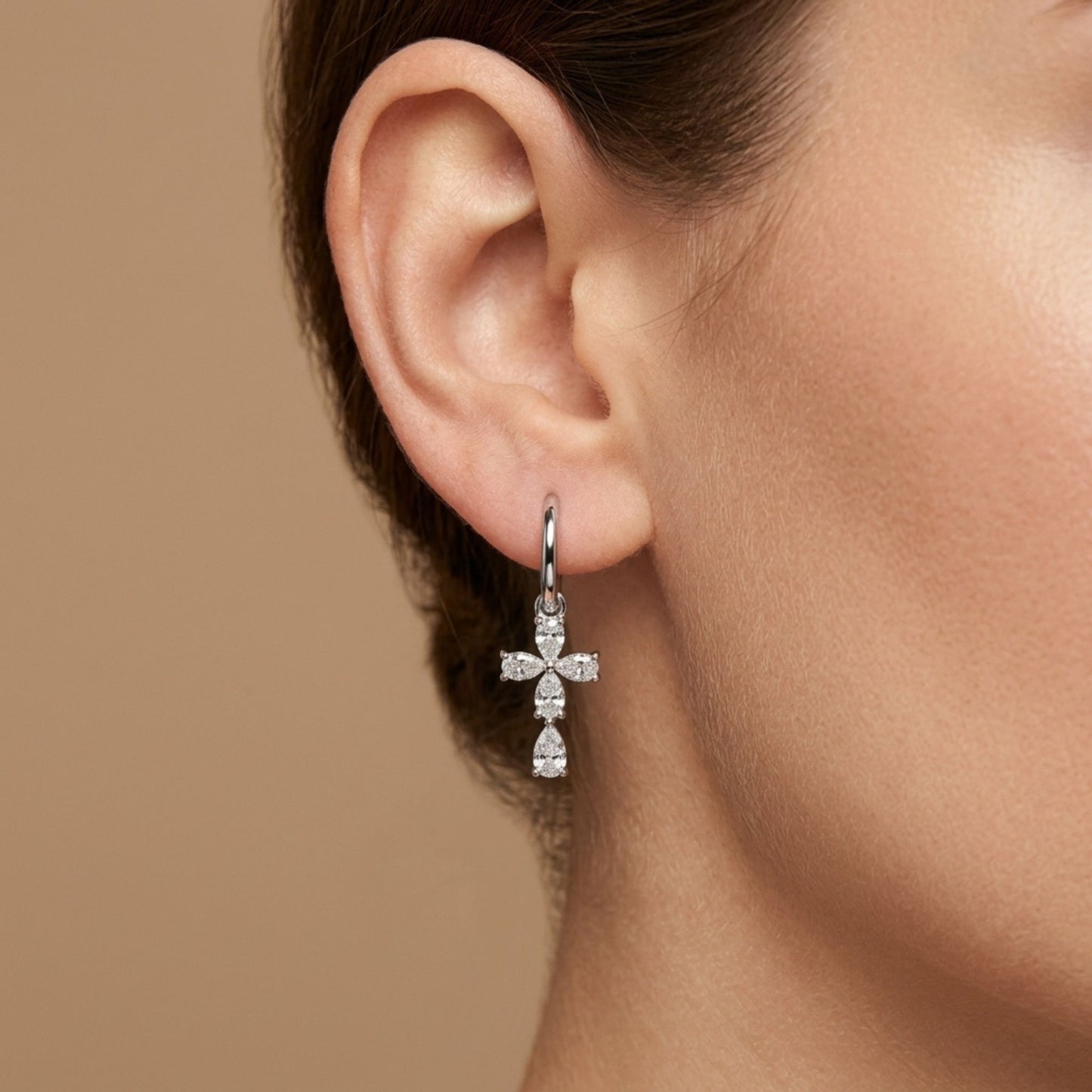 14K 1.01cttw Pear Shape VS White Diamond Cross Drop Earrings