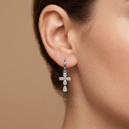 14K 1.01cttw Pear Shape VS White Diamond Cross Drop Earrings