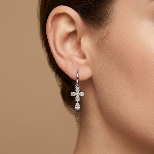 14K 1.01cttw Pear Shape VS White Diamond Cross Drop Earrings