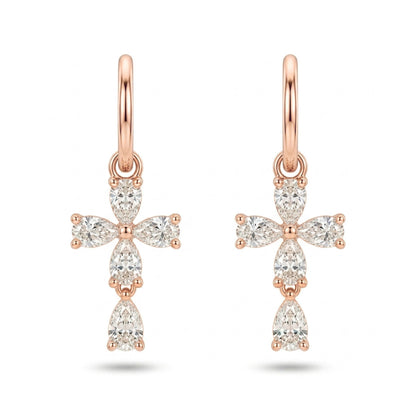 14K 1.01cttw Pear Shape VS White Diamond Cross Drop Earrings