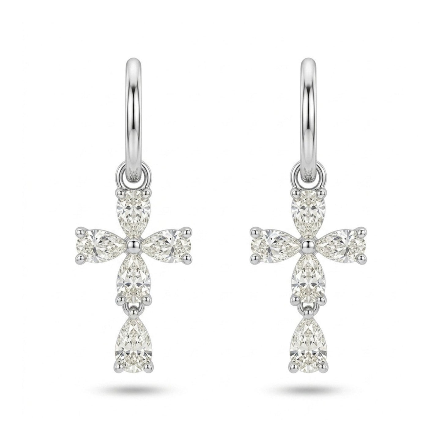 14K 1.01cttw Pear Shape VS White Diamond Cross Drop Earrings