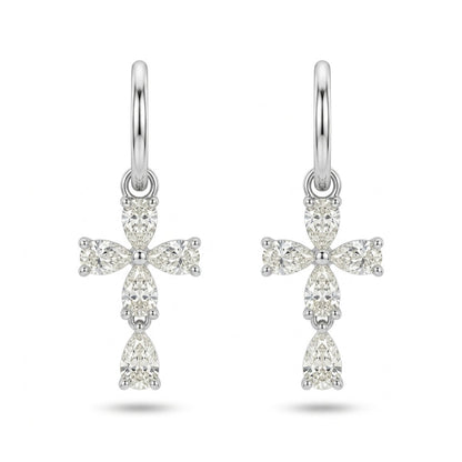 14K 1.01cttw Pear Shape VS White Diamond Cross Drop Earrings