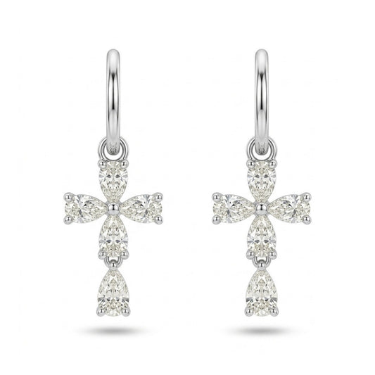 14K 1.01cttw Pear Shape VS White Diamond Cross Drop Earrings