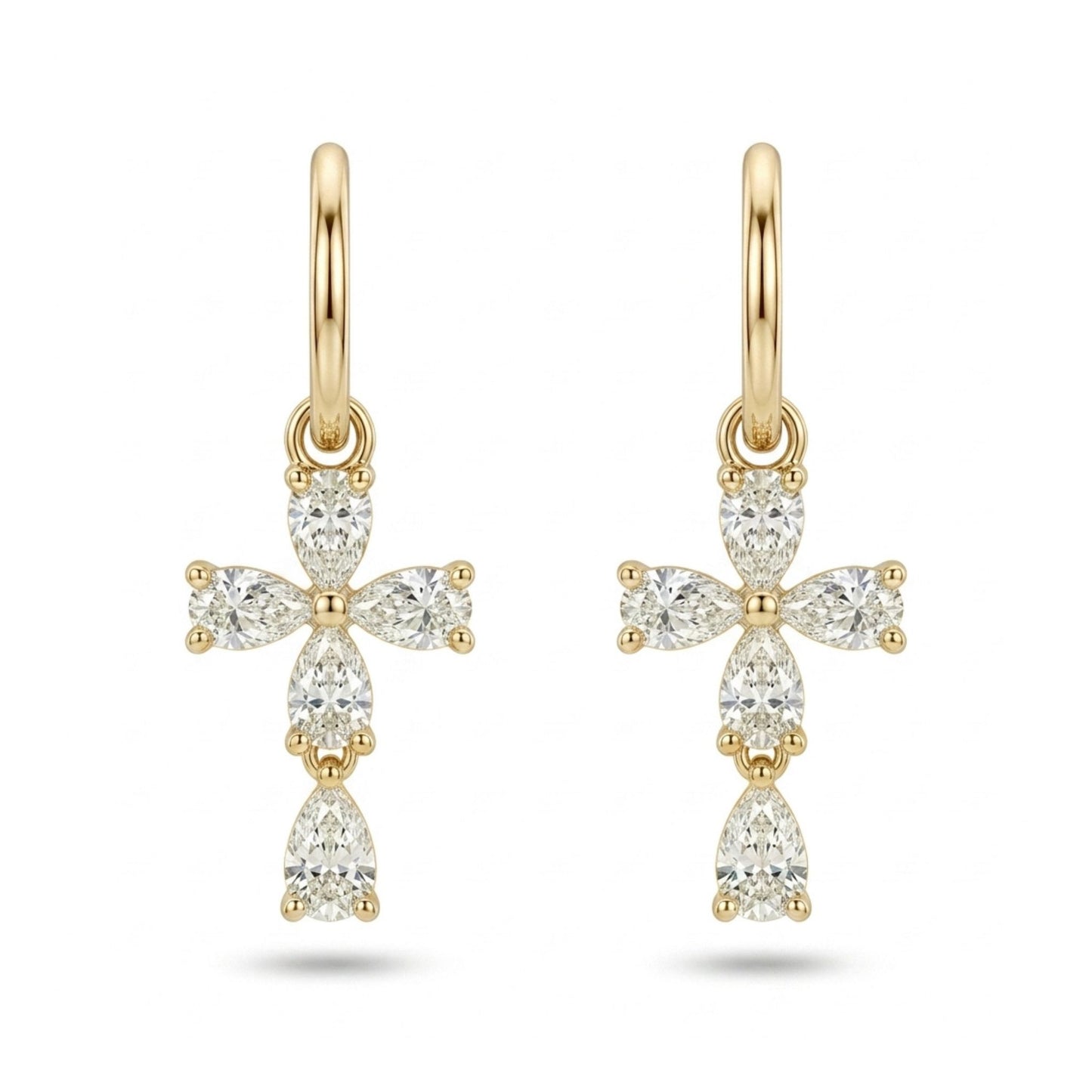 14K 1.01cttw Pear Shape VS White Diamond Cross Drop Earrings