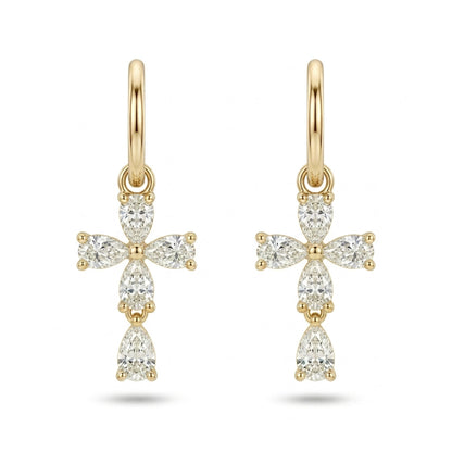14K 1.01cttw Pear Shape VS White Diamond Cross Drop Earrings