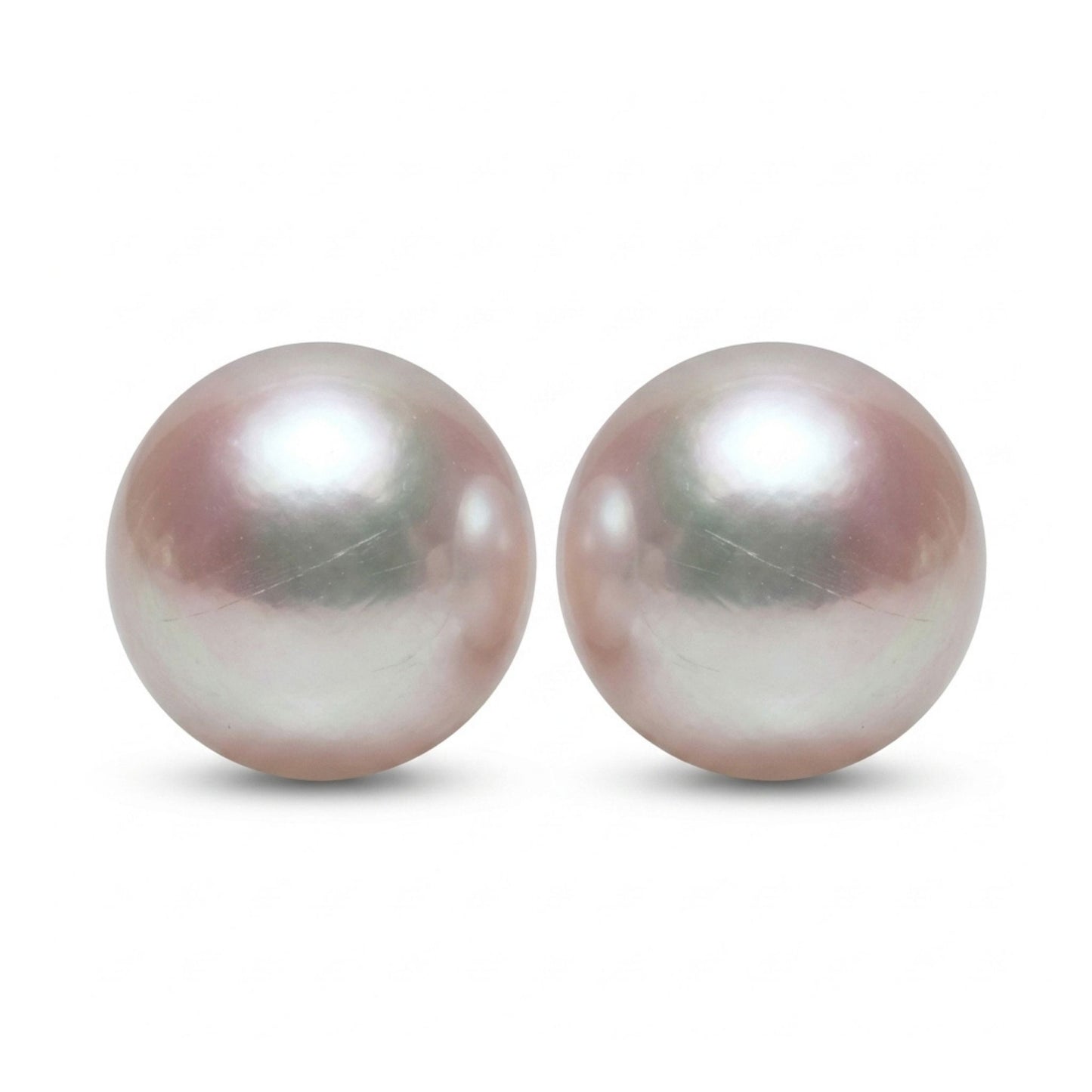 18K Round 13-14mm Freshwater White Pearl Stud Earrings
