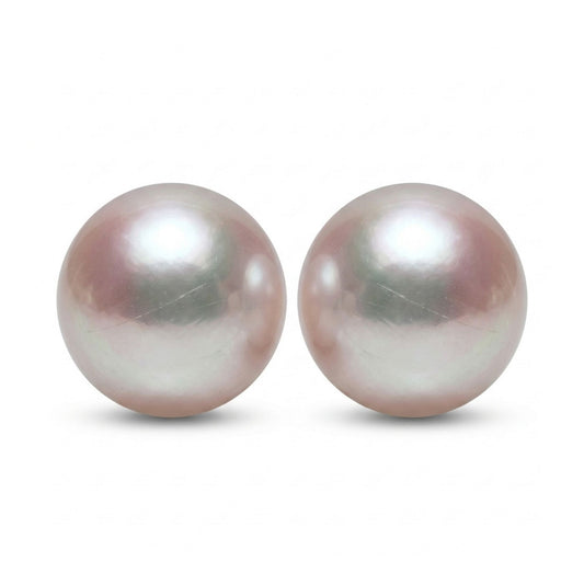 18K Round 13-14mm Freshwater White Pearl Stud Earrings