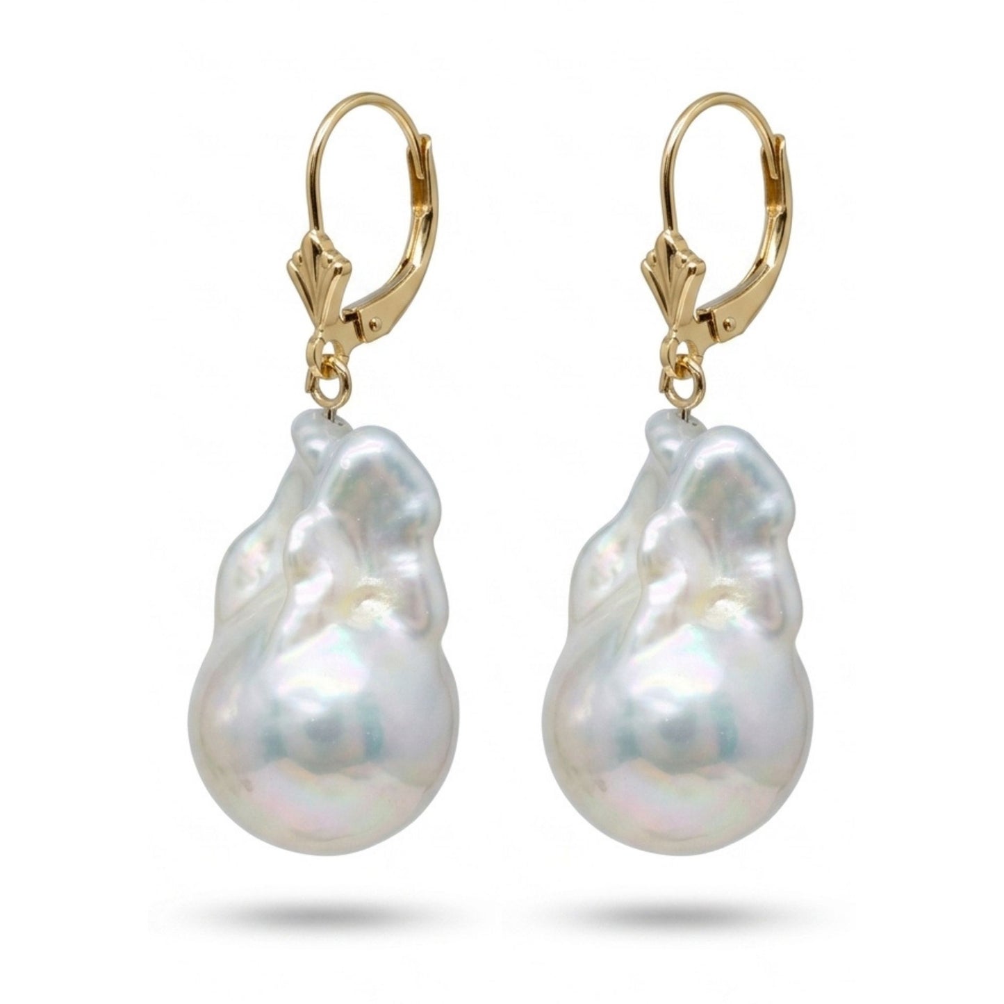 14K Baroque Freshwater White Pearl Drop Earrings