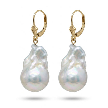 14K Baroque Freshwater White Pearl Drop Earrings