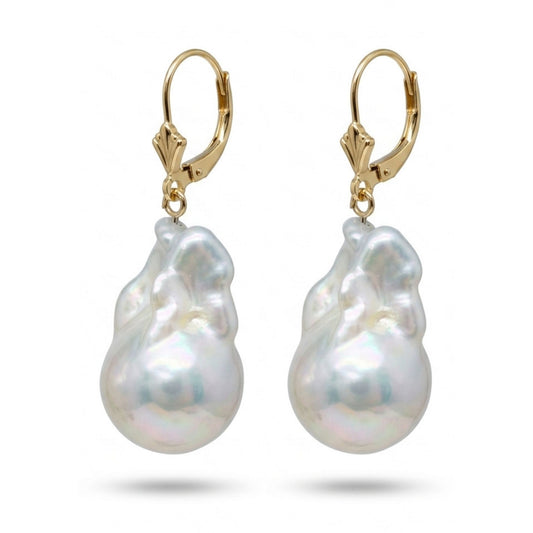 14K Baroque Freshwater White Pearl Drop Earrings