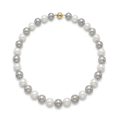 14K 11-15mm Freshwater Silver & White Pearl Necklace