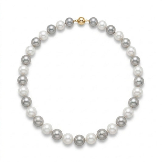 14K 11-15mm Freshwater Silver & White Pearl Necklace