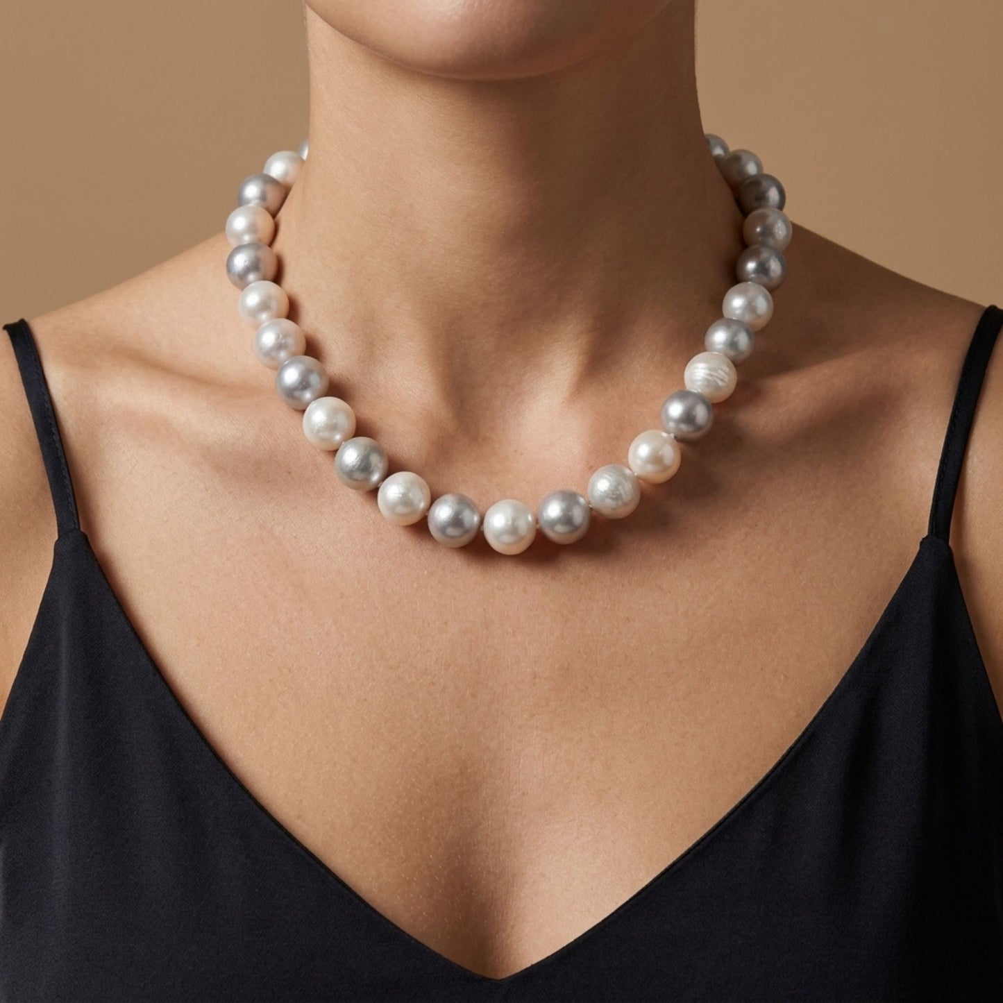 14K 11-15mm Freshwater Silver & White Pearl Necklace