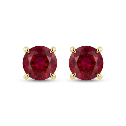 18K 0.23cttw Round Red Beryl Stud Earrings