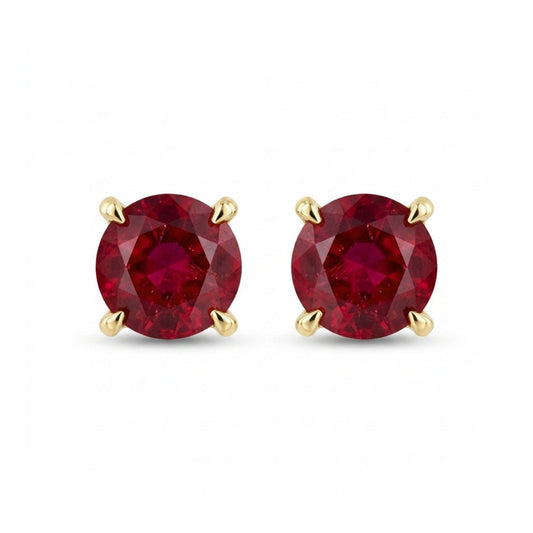 18K 0.23cttw Round Red Beryl Stud Earrings