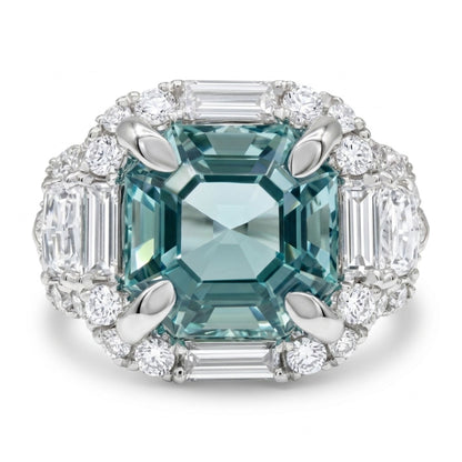 18K 2.63ct Asscher Cut Vanadium Beryl 0.97cttw White Diamonds Ring