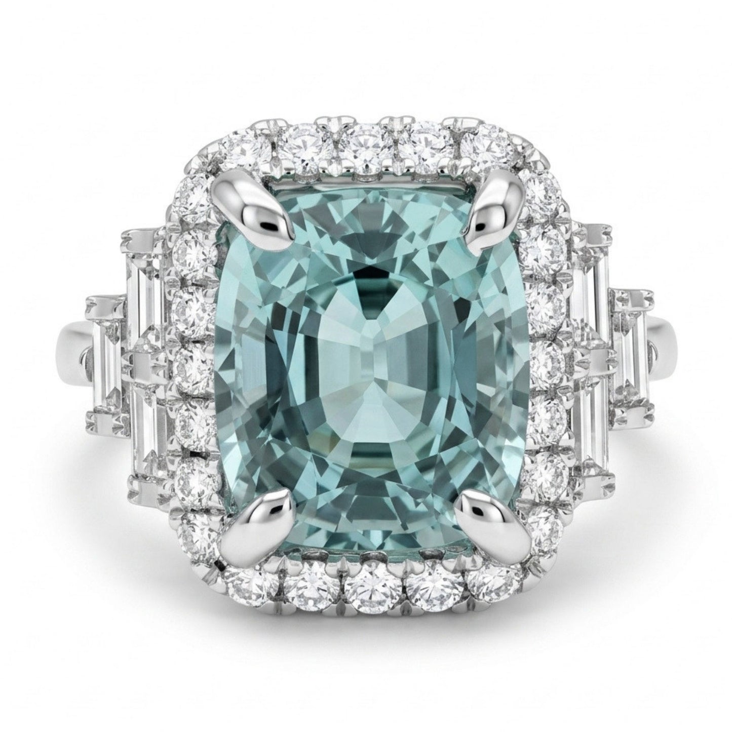 18K 2.27ct Cushion Vanadium Beryl 0.55cttw White Diamonds Ring