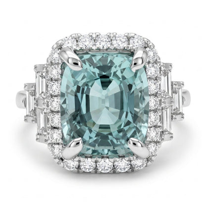 18K 2.27ct Cushion Vanadium Beryl 0.55cttw White Diamonds Ring