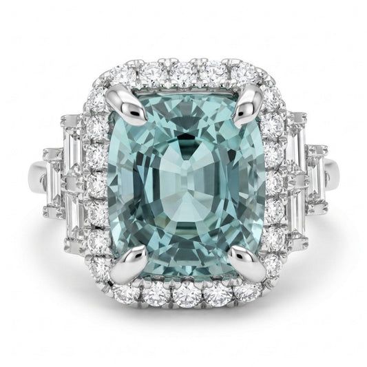 18K 2.27ct Cushion Vanadium Beryl 0.55cttw White Diamonds Ring