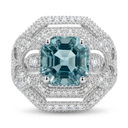 14K 1.86ct Asscher Cut Vanadium Beryl 0.43cttw VS White Diamonds Ring