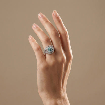14K 1.86ct Asscher Cut Vanadium Beryl 0.43cttw VS White Diamonds Ring