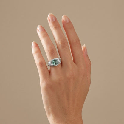 14K 3.20ct Cushion Vanadium Beryl 1.14cttw White Diamonds Ring